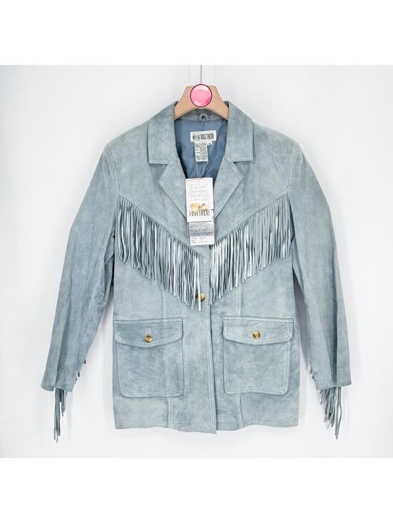 Together Jackets & Blazers - Vintage Together Leather Fringe Jacket Blue Western Boho Festival Womens Medium